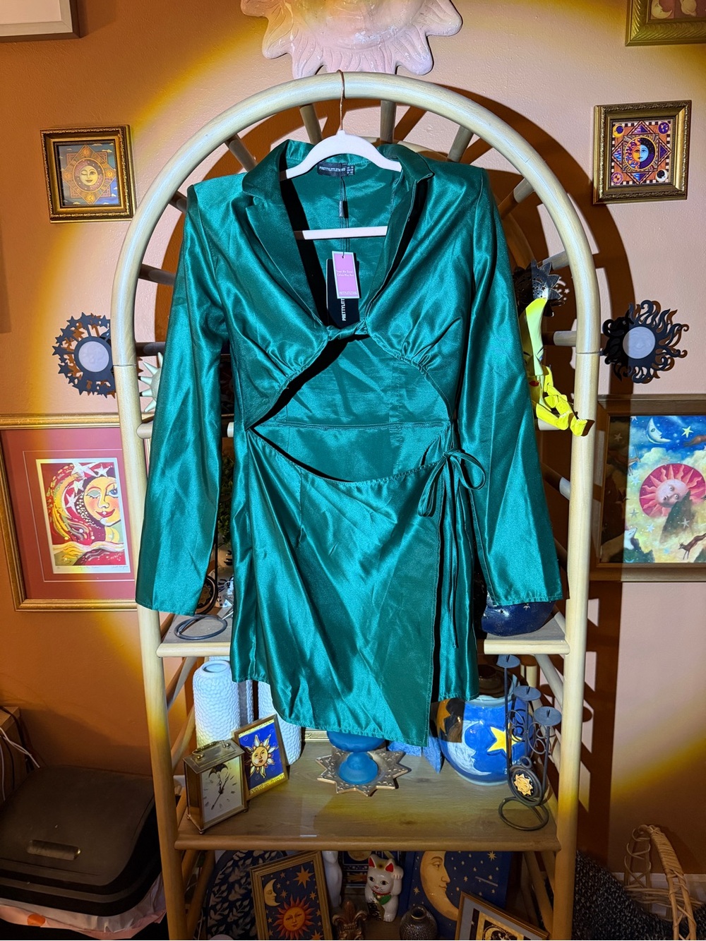 PrettyLittleThing Emerald Satin Dress